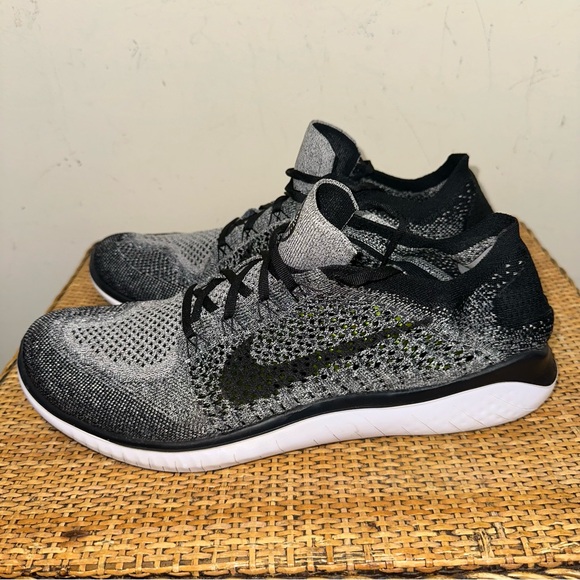 Nike Free Rn Flyknit Men’s Size 13 White Grey Black Oreo Running (942838-101) - Picture 6 of 12